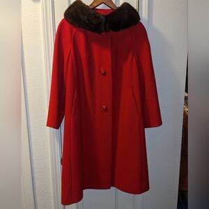 1950s Vintage Red Shagmoor Fur (mink) Collar Coat